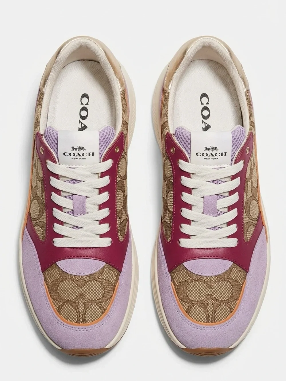 Coach Women’s Logo Low-Top Sneaker in Magenta, Lavender & Tan